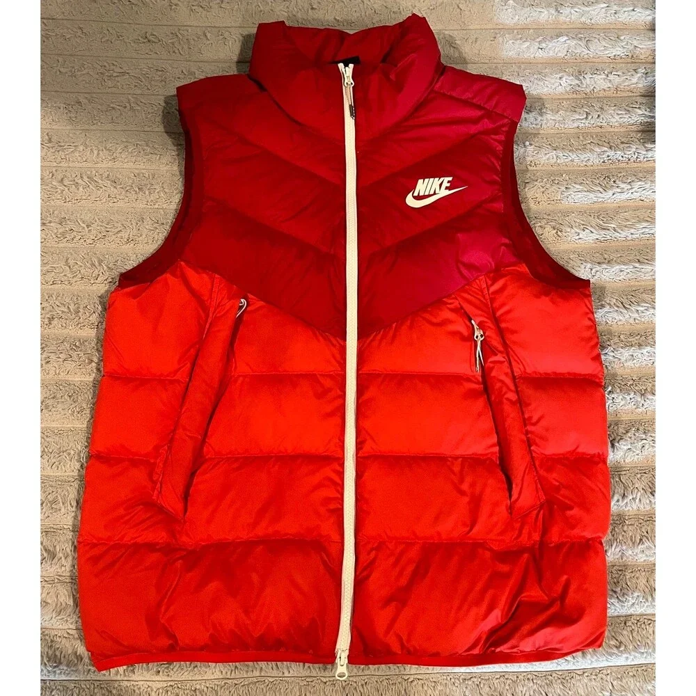 Nike Sportswear Windrunner Down Puffer Vest Red Orange Men’s Large L Colorblock